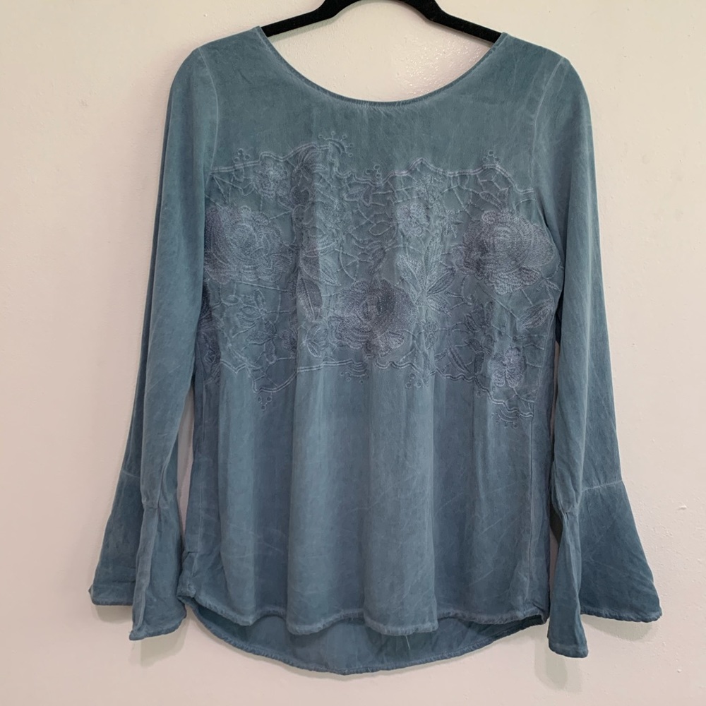 Boho Embroidered Blue Alter’d State flowy blouse.